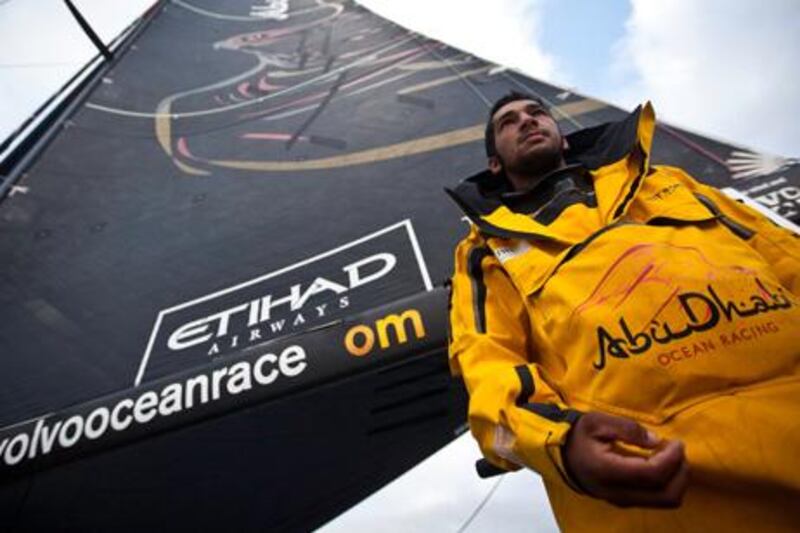 Abu Dhabi Ocean Racing, Adil Khalid on deck during leg 5 of the Volvo Ocean Race 2011-12, from Auckland, New Zealand to Itajai, Brazil.