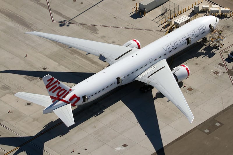 AIRPORT LOS ANGELES, CALIFORNIA, UNITED STATES - 2015/08/31: A Virgin Australia Airlines Boeing 777-300ER resting at Los Angeles Airport. (Photo by Fabrizio Gandolfo/SOPA Images/LightRocket via Getty Images)