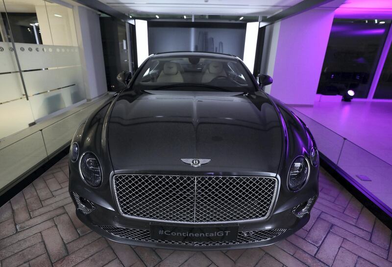 Abu Dhabi, United Arab Emirates - Reporter: Simon Wilgress-Pipe: A Bentley Continental GT. The opening of the new Bentley Emirates showroom. Tuesday, January 21st, 2020. Abu Dhabi. Chris Whiteoak / The National