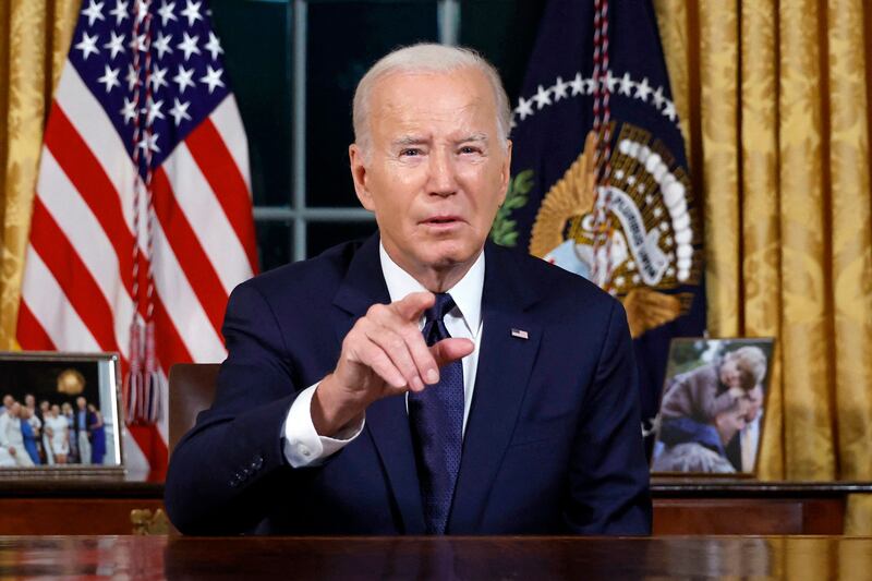 US President Joe Biden addresses the nation on the conflict between Israel and Gaza in Washington on October 19. AFP