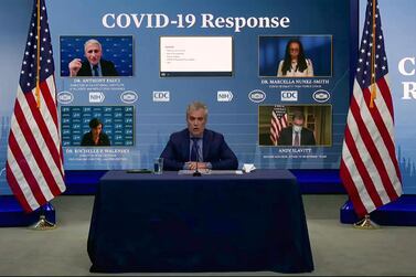 A photo of the White House Covid-19 Response Team during a briefing on the Biden administration's response to the pandemic on January 27, 2021, in Washington. White House via AP