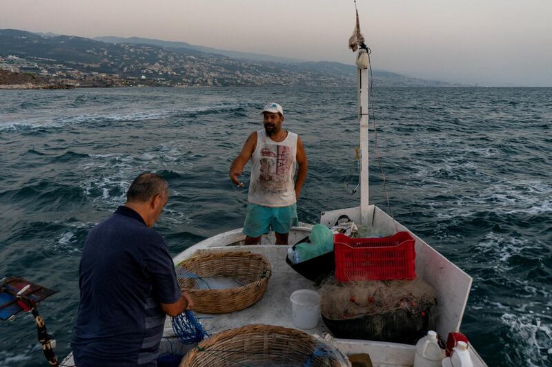 Fishermen at work on Tuesday, 15 Sep 2020, off the coast of Byblos , Lebanon. (Matt Kynaston)