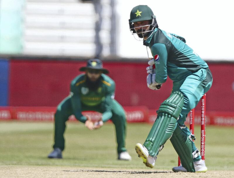 Mohammed Hafeez of Pakistan bats during the 2nd One Day international match between South Africa and Pakistan held at the Kingsmead Cricket Stadium in Durban on January 22, 2019. (Photo by ANESH DEBIKY / AFP)