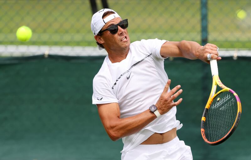 Rafael Nadal during practice  at the All England Lawn Tennis and Croquet Club ahead of Wimbledon 2022. Getty