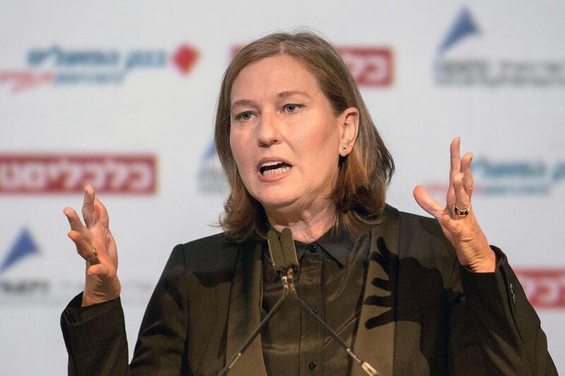 Former justice minister and HaTnuah party leader Tzipi Livni delivers a speech during an Economic Conference on December 24, 2014 in the Israeli Mediterranean Coastal city of Tel Aviv. AFP PHOTO / JACK GUEZ