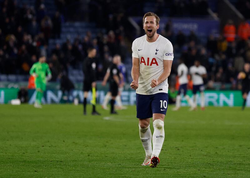 Harry Kane celebrates after the match following Tottenham's late win. Reuters