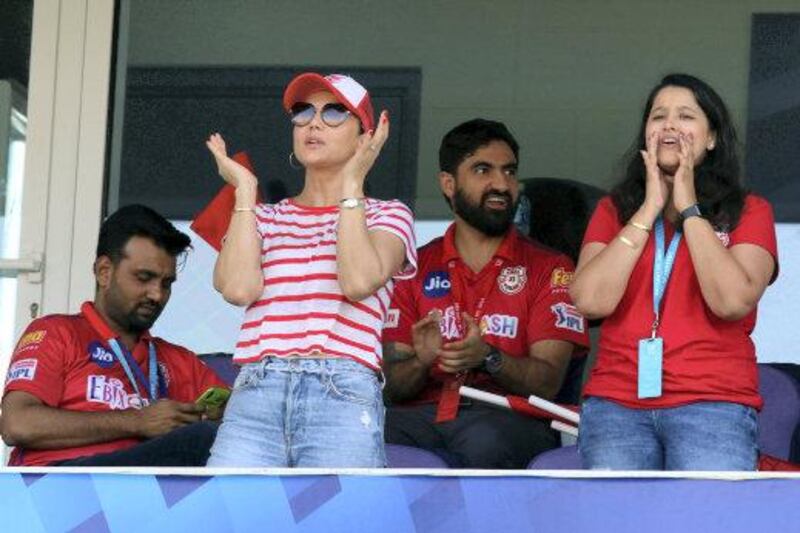 Preity Zinta owner of KXIP during match 53 of season 13 of the Dream 11 Indian Premier League (IPL) between the Chennai Super Kings and the Kings XI Punjab at the Sheikh Zayed Stadium, Abu Dhabi  in the United Arab Emirates on the 1st November 2020.  Photo by: Rahul Goyal  / Sportzpics for BCCI