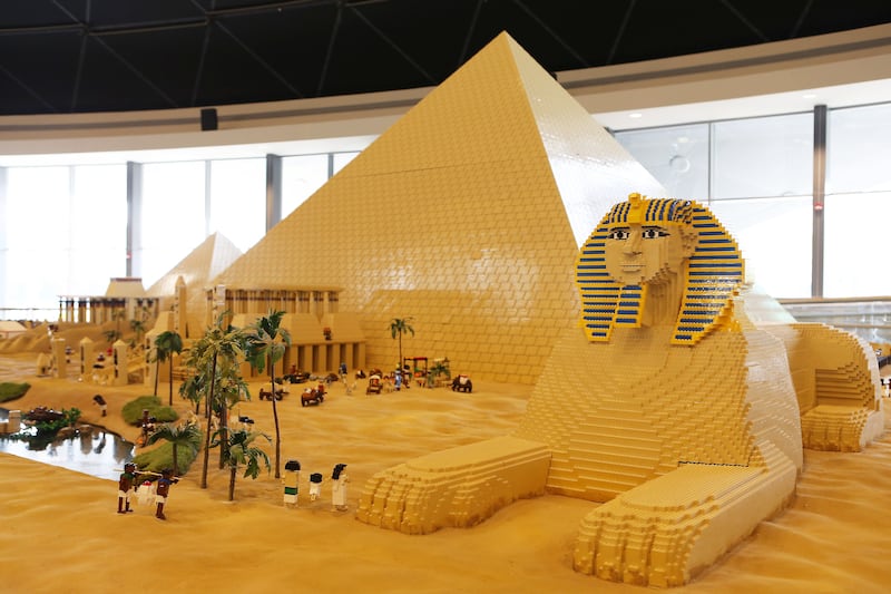 
DUBAI , UNITED ARAB EMIRATES – Oct 31 , 2016 : View of the Pyramids at the Miniland made by Lego bricks which feature Dubai skyline , key landmarks from around the Middle East after the opening ceremony of Legoland Dubai in Dubai.  ( Pawan Singh / The National ) For News. Story by Nick Webster. ID No - 33930  *** Local Caption ***  PS3110- LEGOLAND10.jpg