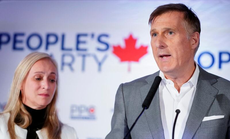 People's Party of Canada (PPC) leader Maxime Bernier speaks after the announcement of federal election results in Beauceville, Quebec, Canada October 21, 2019. REUTERS/Mathieu Belanger