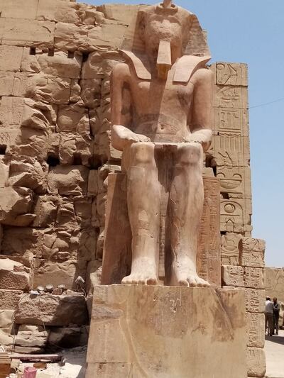 The newly restored statue of Thutmose II, an Egyptian pharaoh. There are three statues of the pharaoh in Egypt, the largest, shown here, is located in Karnak Temple. Photo: Egypt's Ministry of Tourism and Antiquities