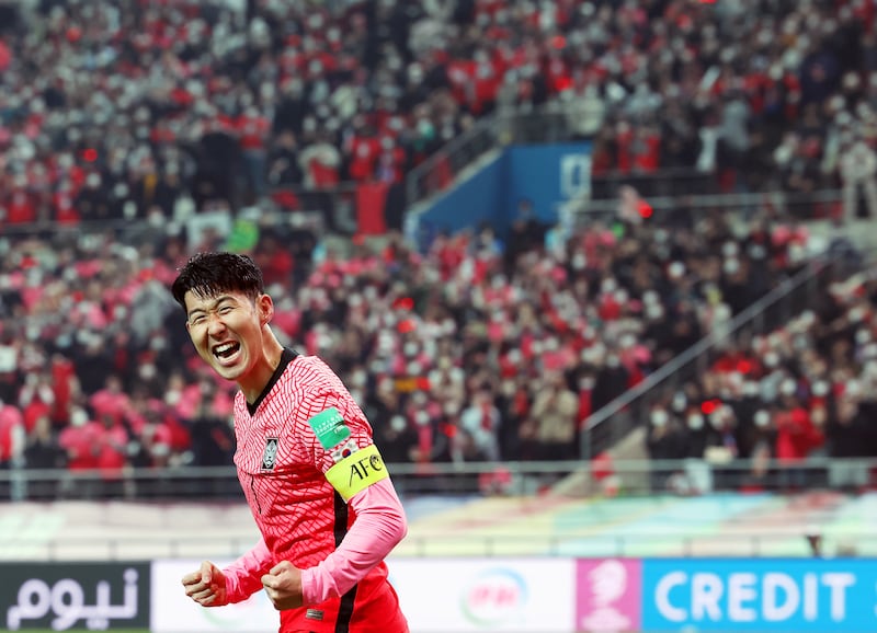 South Korea's Son Heung-min celebrates after scoring. EPA