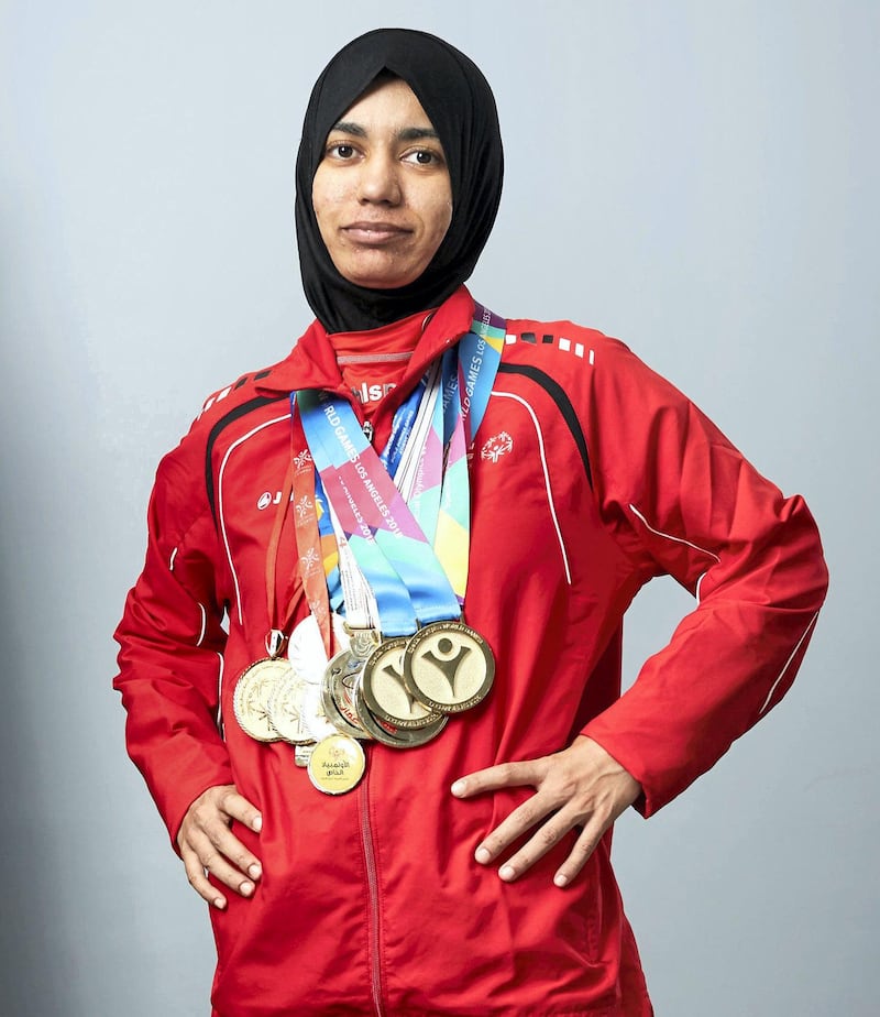 Emirati sprinter and gold medalist Hamda Al Hosani has won 15 medals in Special Olympic games and represented the UAE in the Mena games this year. Courtesy Hamda Al Hosani
