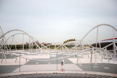 Abu Dhabi, United Arab Emirates, February 24, 2016:    People ride, Flying Aces, the new roller coaster during its official opening at Ferrari World in Abu Dhabi on February 24, 2016. Christopher Pike / The National

Job ID: 90101
Reporter: Tamer Subaihi
Section: News
Keywords:  *** Local Caption ***  CP0224-na-roller-11.JPG