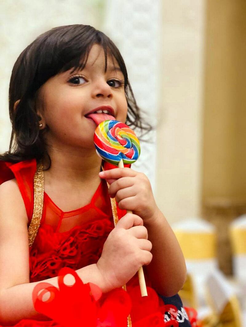 Ayat Isra swallowed a 50 fil coin that caused her to choke. The 3-year-old required surgery to have it removed in a Sharjah hospital.
Courtesy: Shabnaz Isra
