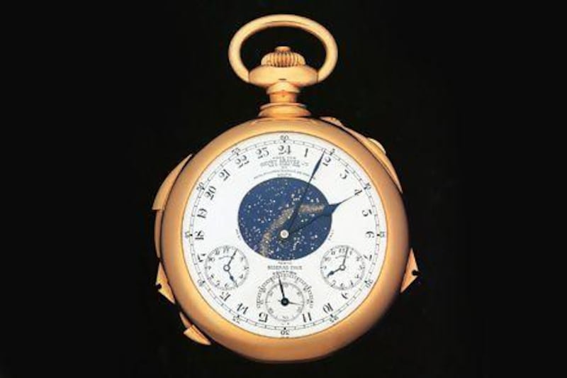 The 18-karat gold pocket watch made by Patek Philippe for banker Henry Graves Jr in 1933. Sotheby's via Bloomberg News