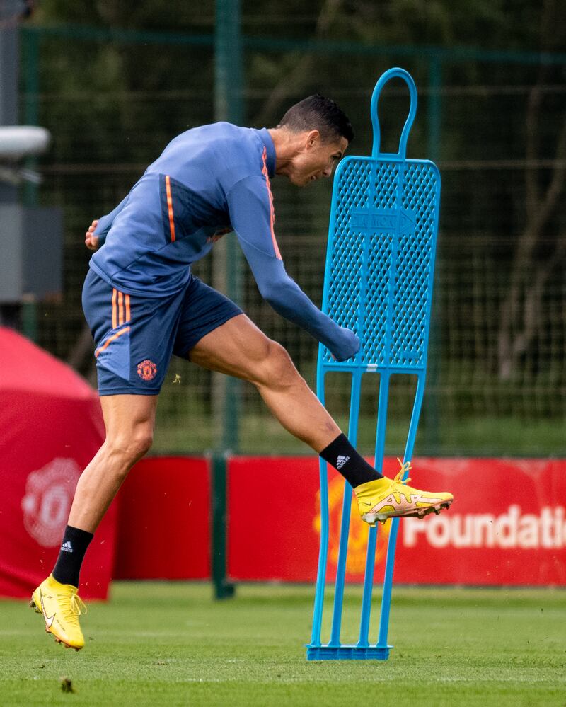 Manchester United's Cristiano Ronaldo takes part in a training session ahead of the Premier League clash against Liverpool. 