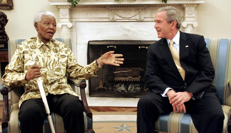 US President George W Bush meets with Mandela (L) in the Oval Office of the White House on May 17, 2005. Kevin Lamarque / Reuters