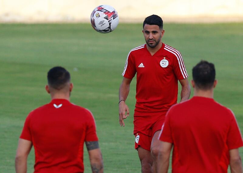 Algeria's Riyad Mahrez trains with teammates during their final session before the Africa Cup of Nations final. AP Photo