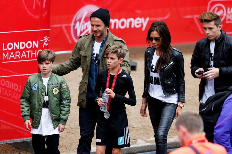 The Beckham family at the Junior London Marathon. Getty Images