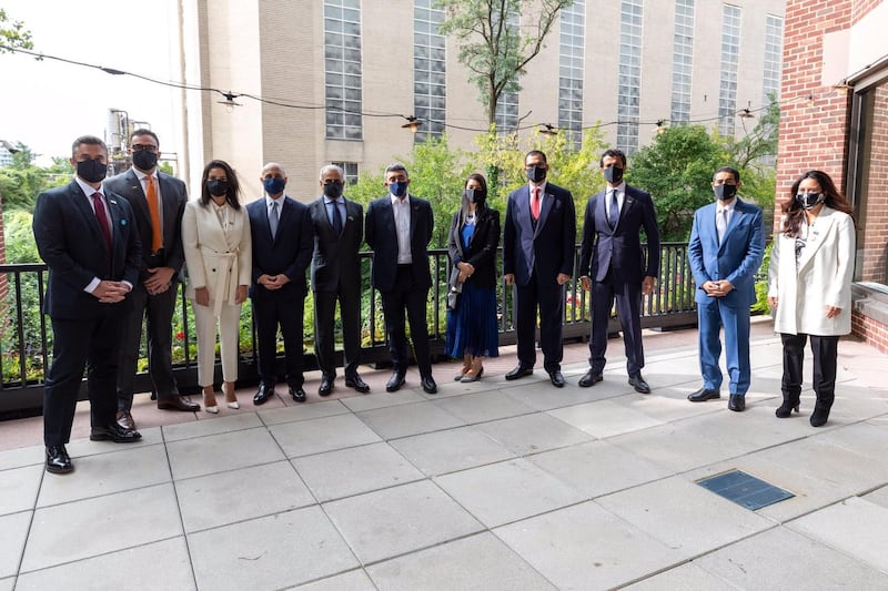 A delegation of senior UAE officials led by Sheikh Abdullah bin Zayed prepares to depart for the 
White House to sign the historic UAE-Israel Peace Accord. Courtesy UAE Ministry of Foreign Affairs and International Cooperation