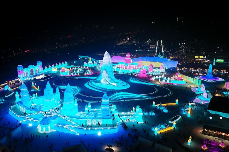 Aerial photo of Harbin Ice and snow world in Harbin, Heilongjiang Province, China. Getty Images