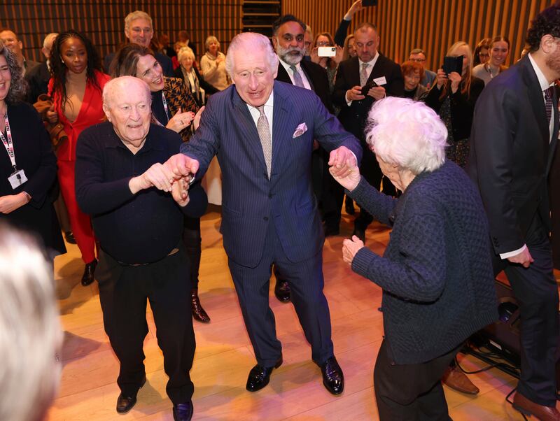 King Charles III dances at the JW3 Jewish community centre in London. AP