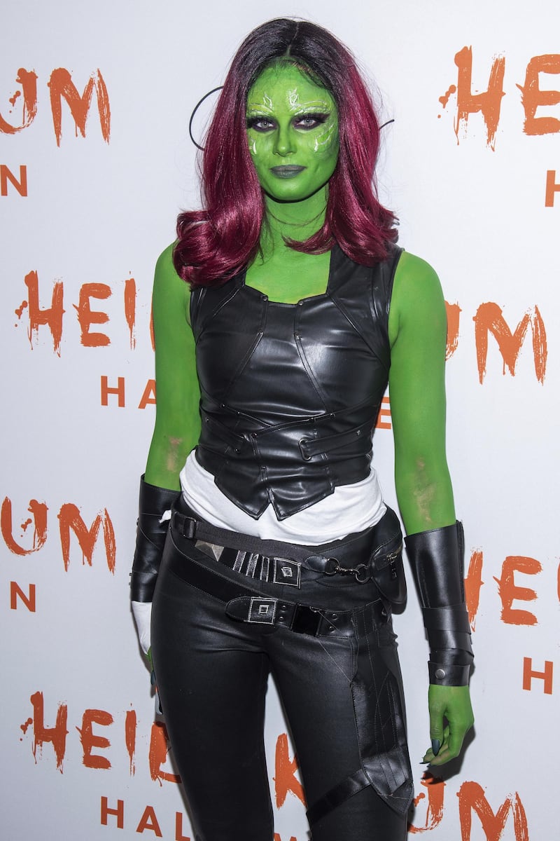 Taylor Hill attends Heidi Klum's 2019 Halloween party dressed as Gamora from 'Guardians of the Galaxy'. AP Photo