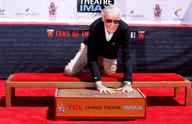 Marvel Comics co-creator Stan Lee places his handprints in cement during a ceremony in the forecourt of the TCL Chinese theatre in Los Angeles, California. Mario Anzuoni / Reuters