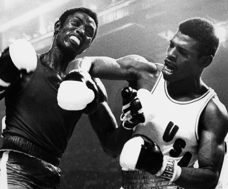 Leon Spinks punches Cuba's Sixto Soria during the 81kg finals of the Summer Olympic Games in Montreal,  August 1976. AFP