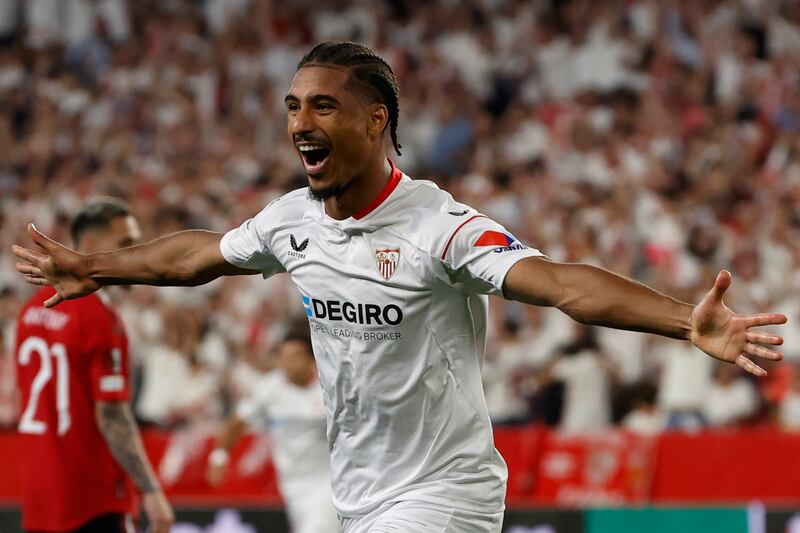 Sevilla's Loic Bade celebrates after scoring the second goal. EPA