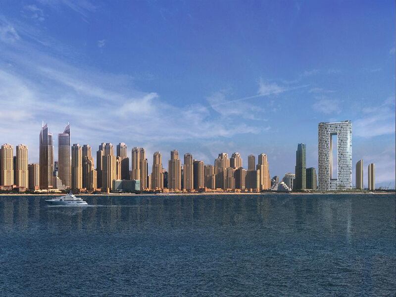 Emaar Hospitality Group that the resort will contain a pair of 74-storey towers at the end of Dubai Marina. Courtesy Emaar Hospitality Group