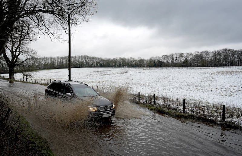 Flooded roads near Wrotham in Kent, south-east England. PA