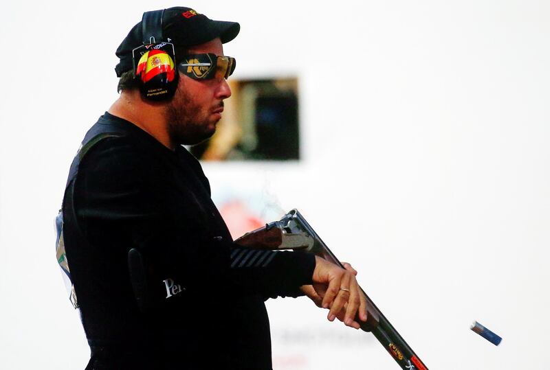 Alberto Fernandez of Spain competes in the final of the men's trap contest at the ISSF World Cup. He finished third in the event behind fellow Spaniard Joan Garcia and winner Anton Glasnovic of Croatia. Reuters