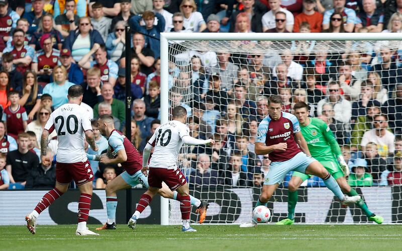 Emiliano Buendia scores Aston Villa's second goal. Reuters