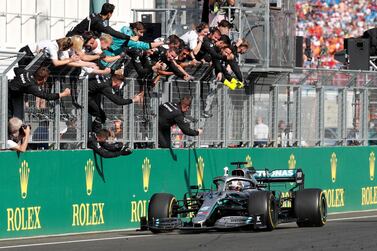 Lewis Hamilton celebrates his win at the Hungarian Grand Prix. Reuters 