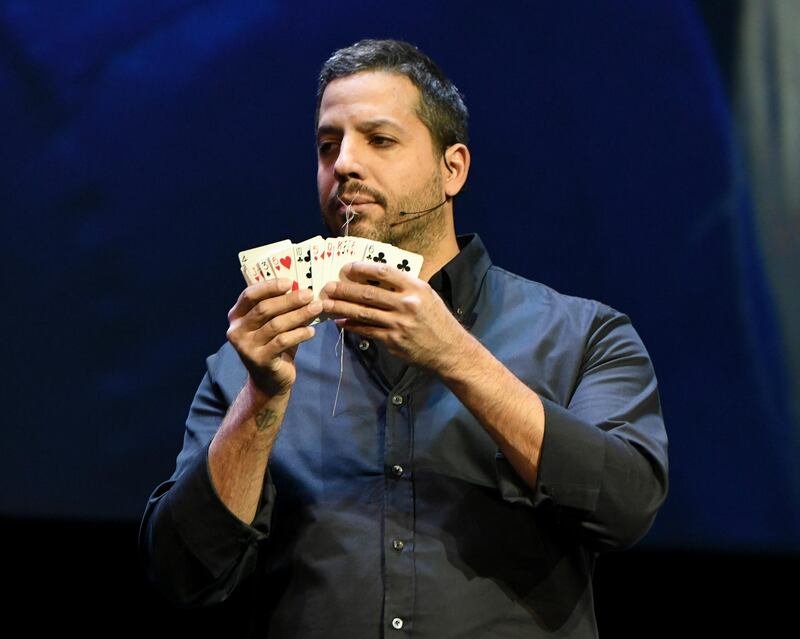 NEW YORK, NY - OCTOBER 24:  Magician & Endurance Artist David Blaine performs onstage during the Onward18 Conference - Day 2 on October 24, 2018 in New York City.  (Photo by Craig Barritt/Getty Images for Onward18)