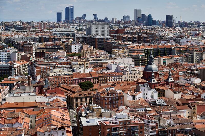 MADRID, SPAIN - JUNE 15: General view of Madrid from the terrace of the Riu Plaza EspaÃ±a Hotel after it had been closed for three months due to the coronavirus outbreak on June 15, 2020 in Madrid, Spain. Spain has largely ended the lockdown it imposed to curb the spread of Covid-19, which caused the death of more than 27,000 people across the country. This week all regions are on Phase Two or Three, one month after all of Spain started on Phase zero on May 4, 2020. (Photo by Carlos Alvarez/Getty Images)