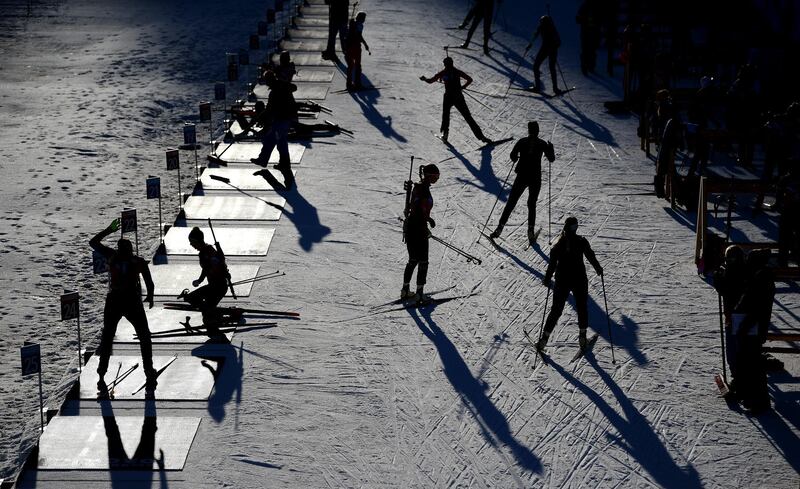 Athletes warm up on the shooting range prior to the start of the Womens 10km Individual race in Biathlon during day 2 of the Lausanne 2020 Winter Youth Olympics in Les Tuffes, France.  GETTY IMAGES