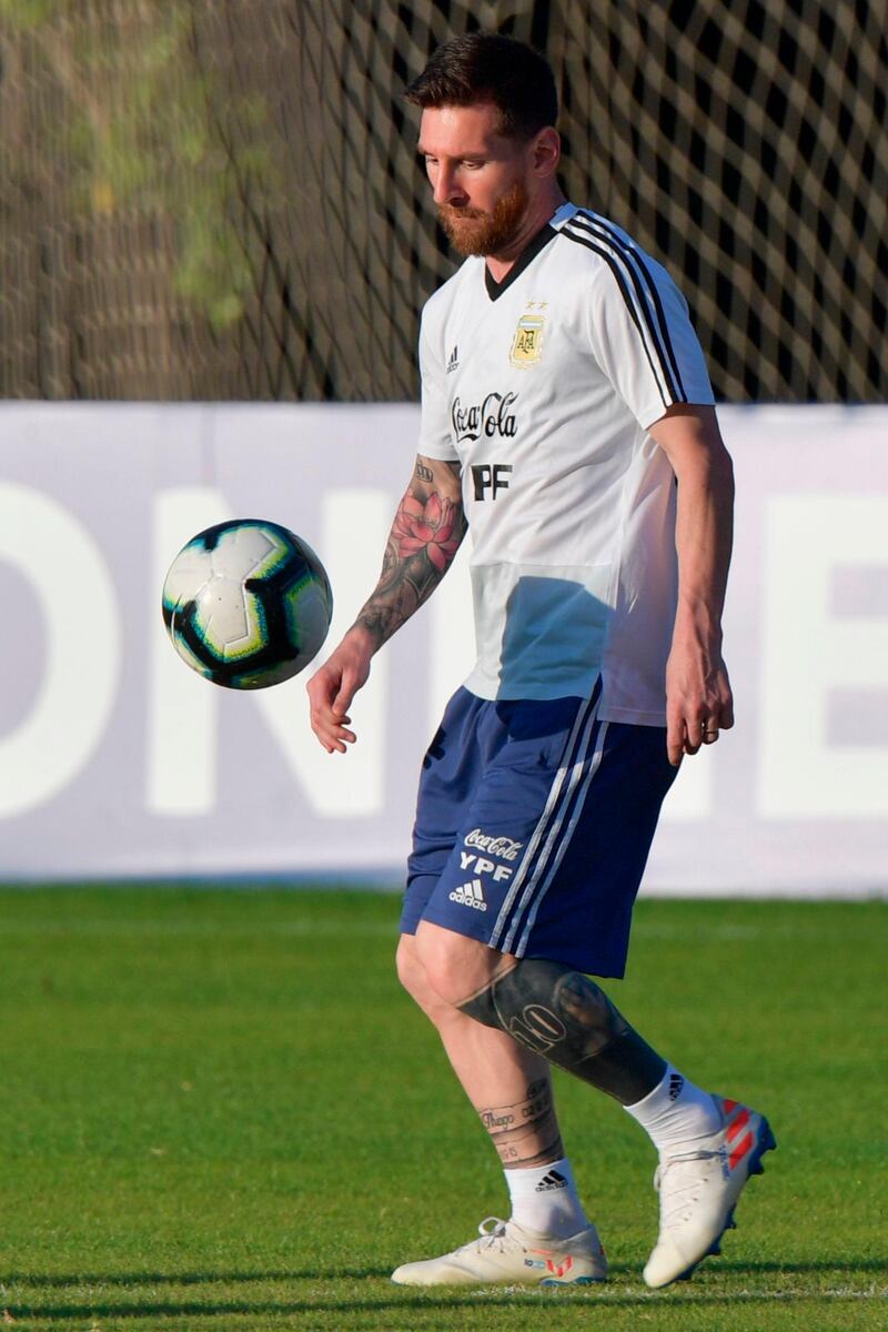 Argentina's player Lionel Messi trains during a practice session in Belo Horizonte. AFP