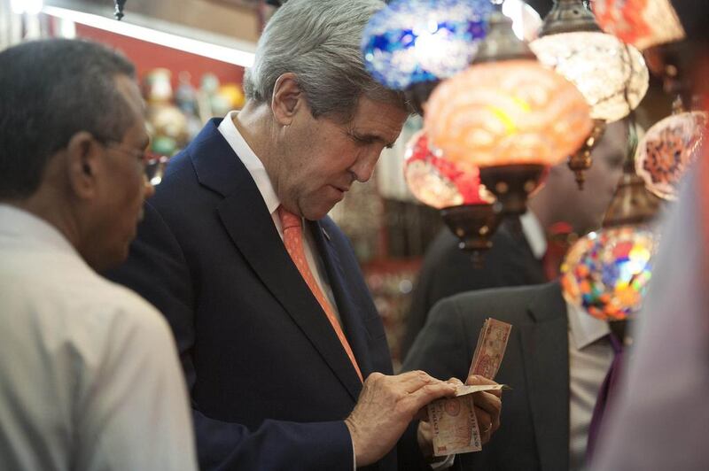 Mr Kerry is in Oman as part of talks between Iran and the United States about a long hoped for nuclear deal. Nicholas Kamm / AP