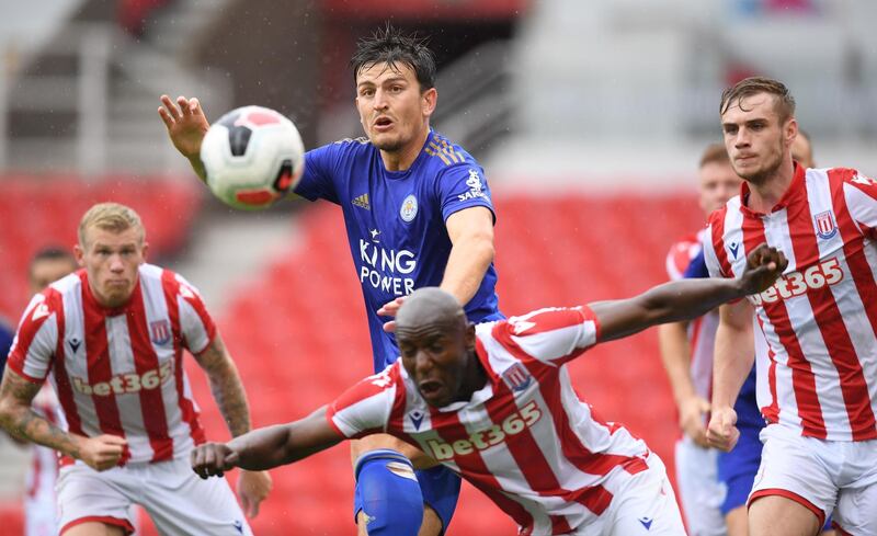 Maguire in action for Leicester in pre-season against Stoke City. Getty
