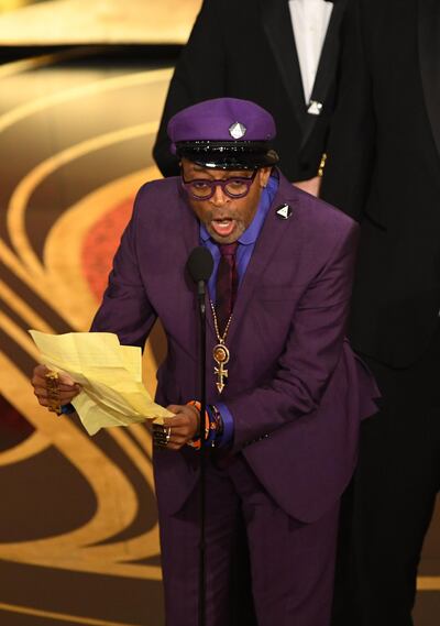 Best Adapted Screenplay nominee for "BlacKkKlansman" Spike Lee accepts the award for Best Original Screenplay during the 91st Annual Academy Awards at the Dolby Theatre in Hollywood, California on February 24, 2019. / AFP / VALERIE MACON
