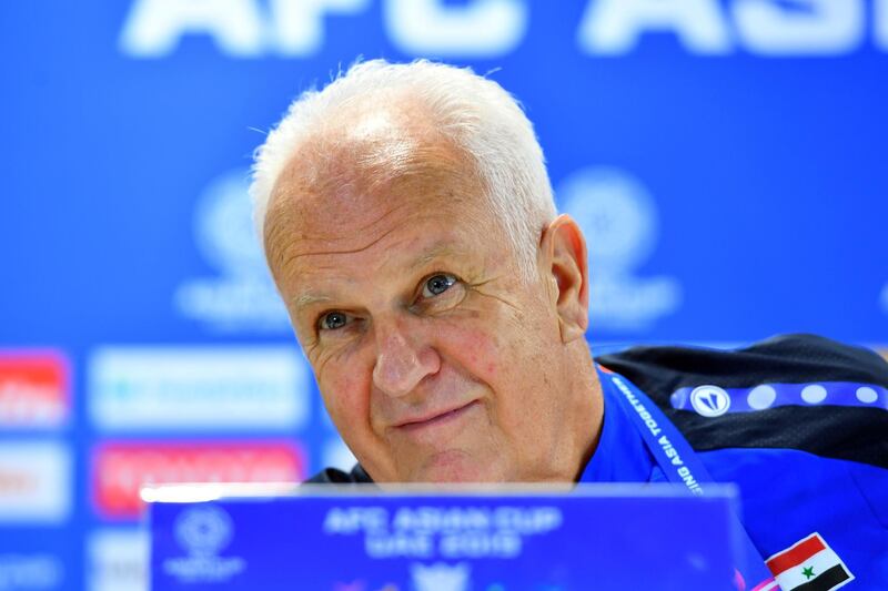 Syria's German coach Bernd Stange gives a press conference at Sharjah Stadium. AFP