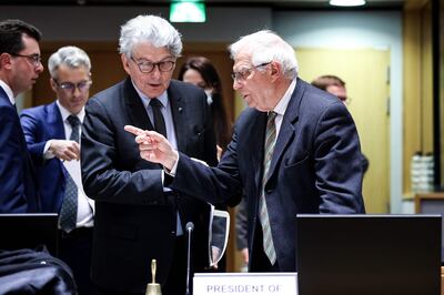 EU foreign policy chief Josep Borrell, right, spearheaded the adoption of the new security blueprint. AFP 