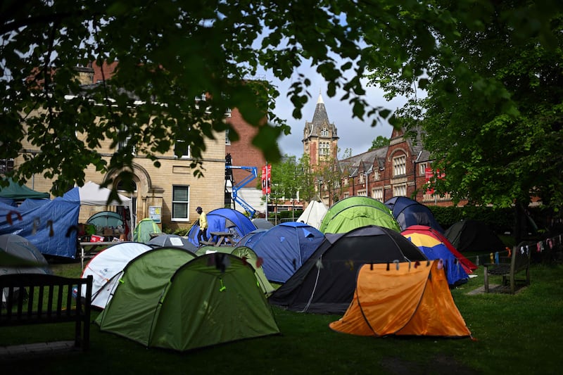 Tents at a pro-Palestine student protest camp at Leeds University. AFP