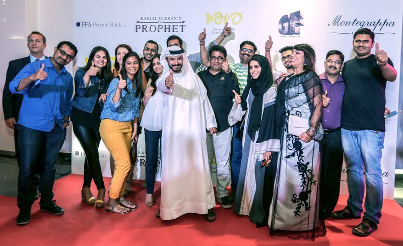 Mohammed Saeed Harib, centre, at the UAE premiere of The Prophet. Victor Besa for The National