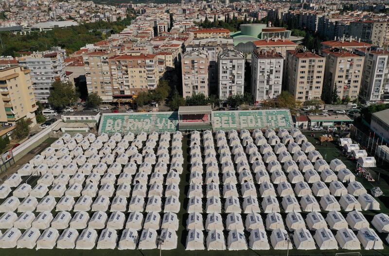 An aerial view shows a tent city set up by Turkey’s Disaster and Emergency Management Presidency (AFAD). Reuters