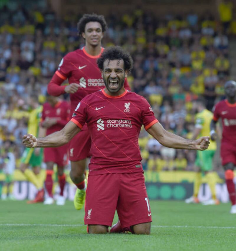 Mohamed Salah of Liverpool celebrates  after scoring the third goal.