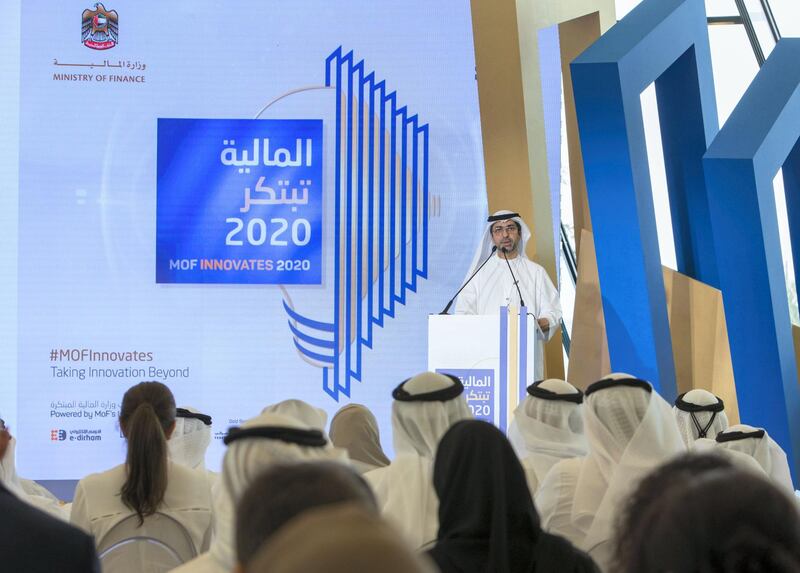 Dubai, United Arab Emirates - HE Younis Haji Al Khoori, Undersecretary, Ministry of Finance speaking at Ministry of Finance's Programme on UAE's Innovation Month 2020 at Etihad Museum.  Leslie Pableo for The National for Alkesh Sharma's story