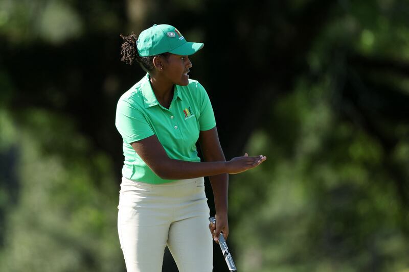 Maya Gaudin competes in the Drive, Chip and Putt Championship at Augusta National Golf Club. AFP